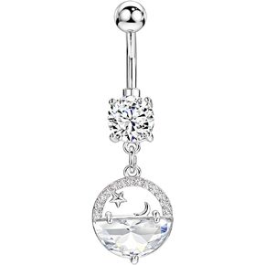 14 Gauge 316L Surgical Steel Belly Button Ring Moon Star Belly Ring Night Sky Dangling Piercing Jewelry Barbells Clear Cubic Zirconia Navel Rings Silver Screw Bar 10 mm Screw on Piercing Stud Ball End in Saudi Arabia