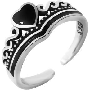 PopTopping خاتم قلب أسود عتيق من الفضة الإسترليني خاتم مصنوع يدويًا للنساء حلقات قلب الحب قابلة للتعديل بنهاية مفتوحة in Kuwait