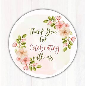60 ملصقات زهور مقاس 5 سم شكرًا لك على الاحتفال معنا - ملصقات شكرًا لك على هدايا الزفاف، أو حفلات الزفاف، أو حفلات استقبال المولود الجديد in Kuwait