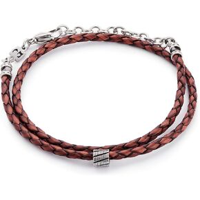 سوار من الجلد مصنوع يدويًا للرجال - سوار من الجلد الطبيعي المضفر باللون البني للرجال مع خرزة مطلية بالفضة - 14.5 بوصة in Kuwait