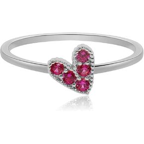 Meissa Red Heart Ring for Women Minimalist Red Stone Heart Finger Stacking Rings Handmade Silver Friendship Rings Girls Gifts, Gold, 5.25