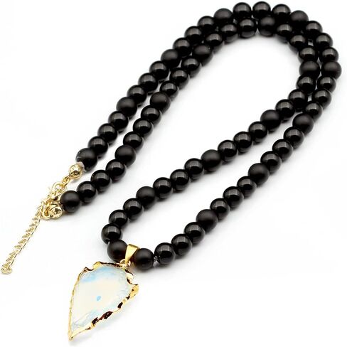 ElisaJewelryArt - Arrow Head Opal Pendant Natural Black Onyx Clasp Closure Necklace Gemstone Adjustable Necklace Protection Stone Necklace Black Men's Necklace Gift For Him (22, Clasp Closure) in Saudi Arabia