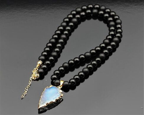 ElisaJewelryArt - Arrow Head Opal Pendant Natural Black Onyx Clasp Closure Necklace Gemstone Adjustable Necklace Protection Stone Necklace Black Men's Necklace Gift For Him (22, Clasp Closure) in Saudi Arabia