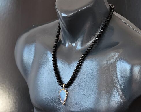 ElisaJewelryArt - Arrow Head Opal Pendant Natural Black Onyx Clasp Closure Necklace Gemstone Adjustable Necklace Protection Stone Necklace Black Men's Necklace Gift For Him (22, Clasp Closure) in Saudi Arabia