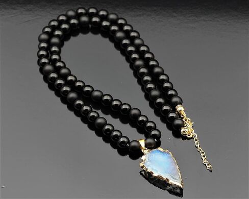 ElisaJewelryArt - Arrow Head Opal Pendant Natural Black Onyx Clasp Closure Necklace Gemstone Adjustable Necklace Protection Stone Necklace Black Men's Necklace Gift For Him (22, Clasp Closure) in Saudi Arabia