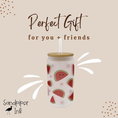 16oz Frosted Glass With Bamboo Lid and Plastic Straw - Summer (Butterfly #1, 16oz) in Kuwait