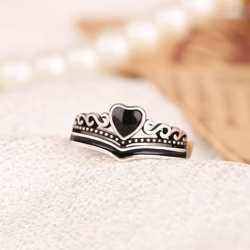 PopTopping خاتم قلب أسود عتيق من الفضة الإسترليني خاتم مصنوع يدويًا للنساء حلقات قلب الحب قابلة للتعديل بنهاية مفتوحة in Kuwait