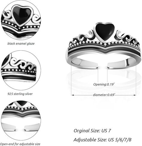 PopTopping خاتم قلب أسود عتيق من الفضة الإسترليني خاتم مصنوع يدويًا للنساء حلقات قلب الحب قابلة للتعديل بنهاية مفتوحة in Kuwait