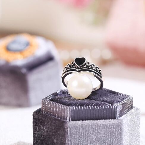 PopTopping خاتم قلب أسود عتيق من الفضة الإسترليني خاتم مصنوع يدويًا للنساء حلقات قلب الحب قابلة للتعديل بنهاية مفتوحة in Kuwait