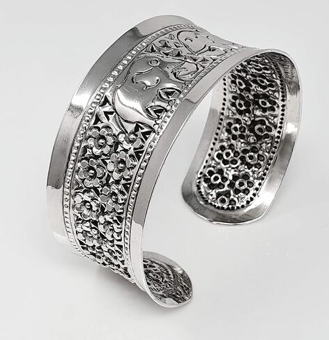 VN Jewelry سوار فضي مكتنز للنساء | 925 فضة الفيل الكفة الإسورة سوار in Saudi Arabia