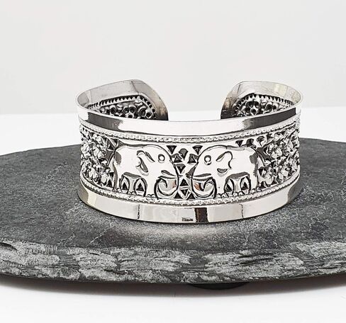 VN Jewelry سوار فضي مكتنز للنساء | 925 فضة الفيل الكفة الإسورة سوار in Saudi Arabia
