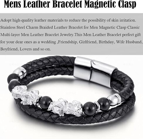 سوار الثروة من حجر السج الأسود مقاس 21 سم من فنغ شوي، سوار فنغ شوي للنساء، سوار الثروة Pixiu أساور جلدية للرجال (فضي) in Kuwait