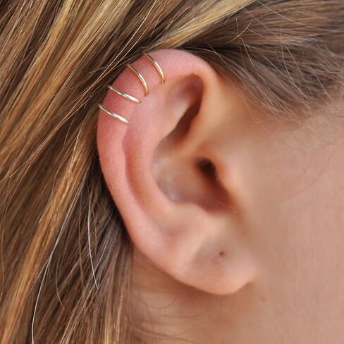 Set of 2 Ear Cuffs for Upper Ear Cartilage, No Piercing Needed, Fake Piercing, Faux Body Jewelry, Sterling Silver 925 (Gold, Set of 2 cuffs || + ||) in Saudi Arabia