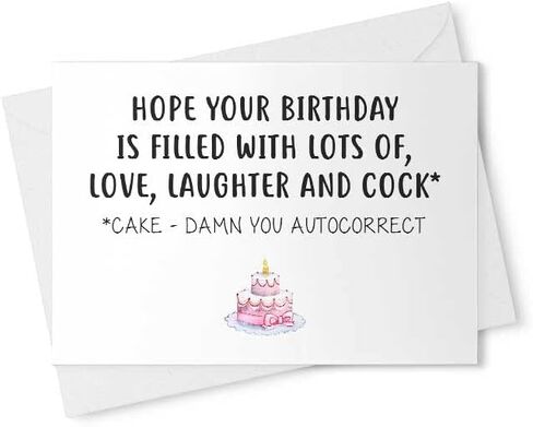 Funny Birthday Card - Hope Your Birthday Is Filled With Lots Of Love, Laughter, And C*ck - Auto-correct Card Typo Greeting Rude Adult For Her Naughty Day Cards Boyfriend Husband Sarcastic [00138] in Saudi Arabia