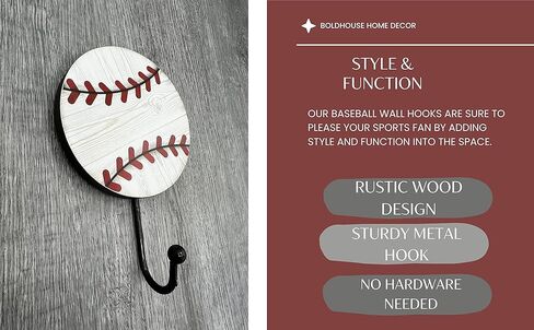 خطاف معطف فني جداري للبيسبول - غرفة نوم بطابع مشجع رياضي للأولاد - ديكور غرفة اللعب - شماعة مناشف in Kuwait