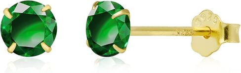Tiny Emerald Earrings Green Earrings with 18K Gold Plated Sterling Silver Stud, Hypoallergenic Handmade Stud Earrings for Women Gift for Christmas New Year-3mm in Kuwait