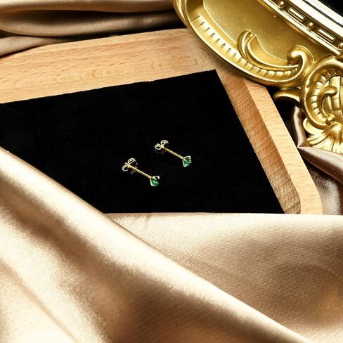 Tiny Emerald Earrings Green Earrings with 18K Gold Plated Sterling Silver Stud, Hypoallergenic Handmade Stud Earrings for Women Gift for Christmas New Year-3mm in Kuwait