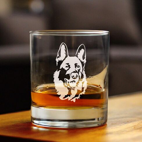 German Shepherd Happy Face - Fun Whiskey Rocks Glass Gifts for Men & Women - Unique Whisky Drinking Tumbler Decor in Saudi Arabia
