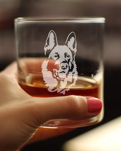 German Shepherd Happy Face - Fun Whiskey Rocks Glass Gifts for Men & Women - Unique Whisky Drinking Tumbler Decor in Saudi Arabia