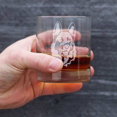 German Shepherd Happy Face - Fun Whiskey Rocks Glass Gifts for Men & Women - Unique Whisky Drinking Tumbler Decor in Saudi Arabia