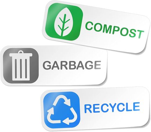 Garbage Trash Recycle Compost Stickers - 3 Durable Vinyl Labels for Effortless Bin Labeling (6" x 2.25") by Flippin Stickers in Saudi Arabia