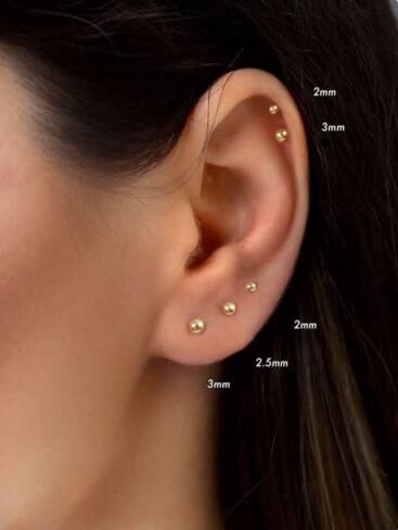 Flat Screw Back Ball Stud Earrings for Women, Tiny 3mm Ball Earrings with Confortable Flatback for Cartilage Helix Tragus Lobe Piercing (3mm Ball,Gold) in Kuwait