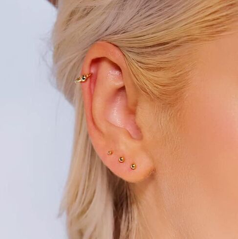Flat Screw Back Ball Stud Earrings for Women, Tiny 3mm Ball Earrings with Confortable Flatback for Cartilage Helix Tragus Lobe Piercing (3mm Ball,Gold) in Kuwait