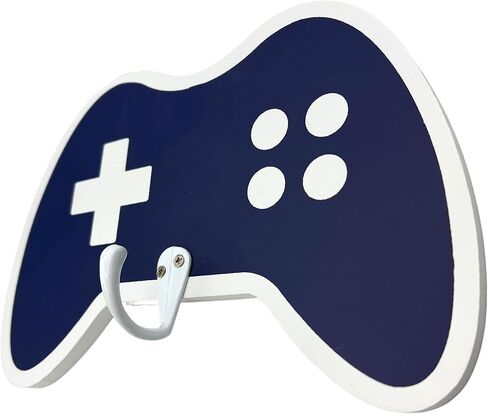 خطاف حائط خشبي لوحدة التحكم في الألعاب - لوحة فنية جدارية لألعاب الفيديو - خطافات مناشف للأطفال، رف معطف للأطفال، شماعة حقيبة الظهر - ديكور ألعاب مثالي لغرفة الأولاد - أشياء رائعة لإعداد الألعاب - أزرق داكن in Kuwait