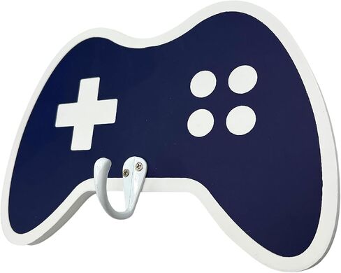 خطاف حائط خشبي لوحدة التحكم في الألعاب - لوحة فنية جدارية لألعاب الفيديو - خطافات مناشف للأطفال، رف معطف للأطفال، شماعة حقيبة الظهر - ديكور ألعاب مثالي لغرفة الأولاد - أشياء رائعة لإعداد الألعاب - أزرق داكن in Kuwait