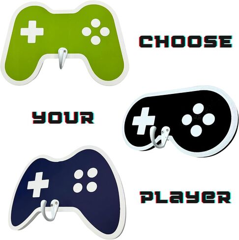 خطاف حائط خشبي لوحدة التحكم في الألعاب - لوحة فنية جدارية لألعاب الفيديو - خطافات مناشف للأطفال، رف معطف للأطفال، شماعة حقيبة الظهر - ديكور ألعاب مثالي لغرفة الأولاد - أشياء رائعة لإعداد الألعاب - أزرق داكن in Kuwait