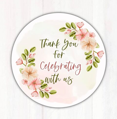 60 ملصقات زهور مقاس 5 سم شكرًا لك على الاحتفال معنا - ملصقات شكرًا لك على هدايا الزفاف، أو حفلات الزفاف، أو حفلات استقبال المولود الجديد in Kuwait