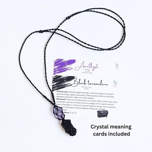 CrystalsMacrame الأسود التورمالين والجمشت الكريستال قلادة المجوهرات لحماية الطاقة العلاجية، قلادة مصنوعة يدويا من الأحجار الخام الأصلية للنساء والرجال والفتيات المراهقات والأولاد in Saudi Arabia