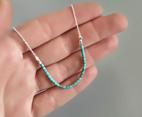 قلادة شريط فيروزي مصنوعة يدويًا من أنيكا بيلا للنساء، الطول 15-17 بوصة، قلادات قصيرة مطرزة بالفيروز من الفضة الاسترليني، هدية رائعة لها in Kuwait