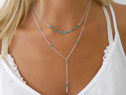 قلادة شريط فيروزي مصنوعة يدويًا من أنيكا بيلا للنساء، الطول 15-17 بوصة، قلادات قصيرة مطرزة بالفيروز من الفضة الاسترليني، هدية رائعة لها in Kuwait