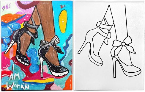 Pre Drawn Canvas Painting for Adults Kids | Stretched & Stenciled | Art Activity | Heels Retro Coloring | Birthday Gift & Adult Sip and Paint With Twist Party Favor (8x10 Inches) in Saudi Arabia