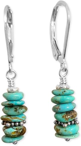Natural Turquoise Bead Stack and Sterling Silver Earrings (Sterling French Wire) in Saudi Arabia