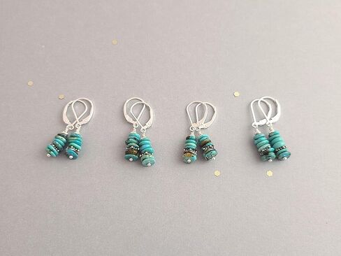 Natural Turquoise Bead Stack and Sterling Silver Earrings (Sterling French Wire) in Saudi Arabia