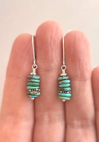 Natural Turquoise Bead Stack and Sterling Silver Earrings (Sterling French Wire) in Saudi Arabia