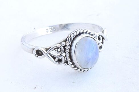 قوس قزح Moonstone خاتم 925 فضة بيان الدائري للنساء اليدوية خواتم الأحجار الكريمة عيد الميلاد وعد الدائري حجم الولايات المتحدة 5 هدية لها in Kuwait