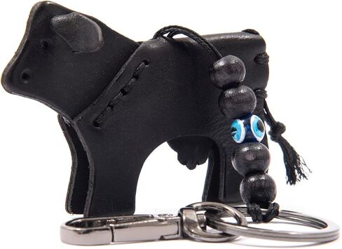 Leather Cat Keychain, Dog, Shark, Turtle, Elephant - 100% Handmade, Animal Figures with 6 Colors, Hanging Charm, Accessory for Kid's Backpacks/Gift for Animal Lovers (Black, Bull) in Saudi Arabia