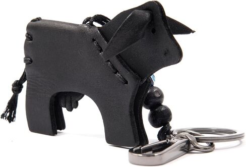 Leather Cat Keychain, Dog, Shark, Turtle, Elephant - 100% Handmade, Animal Figures with 6 Colors, Hanging Charm, Accessory for Kid's Backpacks/Gift for Animal Lovers (Black, Bull) in Saudi Arabia