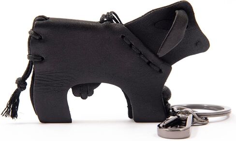 Leather Cat Keychain, Dog, Shark, Turtle, Elephant - 100% Handmade, Animal Figures with 6 Colors, Hanging Charm, Accessory for Kid's Backpacks/Gift for Animal Lovers (Black, Bull) in Saudi Arabia