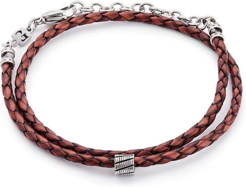 سوار من الجلد مصنوع يدويًا للرجال - سوار من الجلد الطبيعي المضفر باللون البني للرجال مع خرزة مطلية بالفضة - 14.5 بوصة in Kuwait