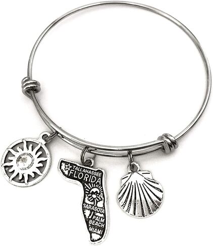 Florida theme bracelet gift. Includes Sunshine, State of Florida, and seashell charms. Florida Beach Gift. Floridian Expandable Bangle. Florida Gift. in Saudi Arabia