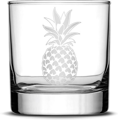 Integrity Bottles Tropical Pineapple Design, Premium Whiskey Wine Glass, Handmade, Handblown, Hand Etched Gifts, Sand Carved, 11oz in Saudi Arabia