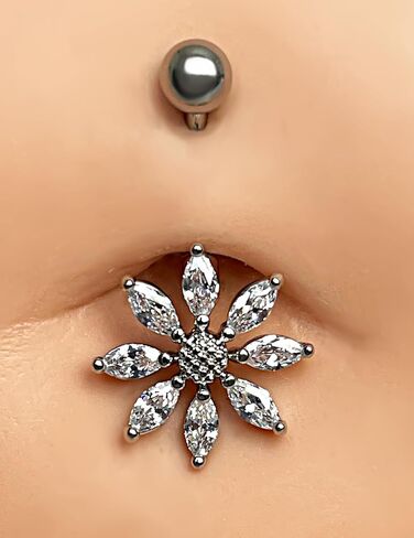 14 Gauge 316L Surgical Steel Belly Button Ring Flower Belly Ring Piercing Jewelry Barbells Clear Cubic Zirconia Navel Rings Silver Screw Bar 10 mm Screw on Piercing Stud Ball End 14G in Saudi Arabia
