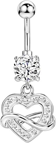 14 Gauge 316L Surgical Steel Belly Button Ring CZ Heart Belly Ring Dangling Piercing Jewelry Barbells Clear Cubic Zirconia Navel Rings Silver Screw Bar 10 mm Screw on Piercing Stud Ball End 14G in Saudi Arabia