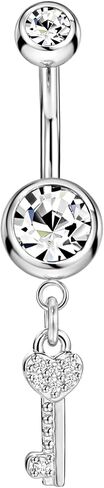 14 Gauge 316L Surgical Steel Belly Button Ring Key Belly Ring Key Dangling Piercing Jewelry Barbells Clear Cubic Zirconia Navel Rings Silver Screw Bar 10 mm Screw on Piercing Stud Ball End 14G in Saudi Arabia