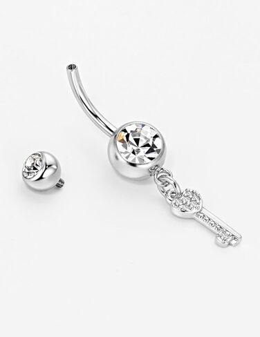 14 Gauge 316L Surgical Steel Belly Button Ring Key Belly Ring Key Dangling Piercing Jewelry Barbells Clear Cubic Zirconia Navel Rings Silver Screw Bar 10 mm Screw on Piercing Stud Ball End 14G in Saudi Arabia