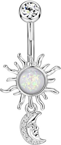 14 Gauge 316L Surgical Steel Belly Button Ring Opal Sun Dangling Belly Ring Moon Piercing Jewelry Barbells Clear Cubic Zirconia Navel Rings Silver Screw Bar 10 mm Screw on Piercing Stud Ball End 14G in Saudi Arabia